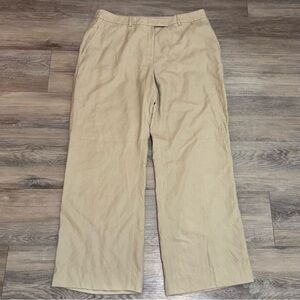 Brooks Brothers silk wool HR flat front wide leg tan dress pants lined Sz 14